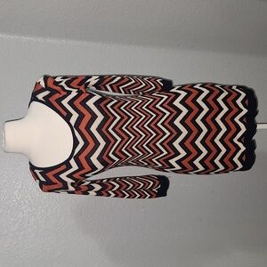 PINK Rose 3/4 Sleeve Chevron Blue & Orange Print Knit Sweater Dress Size…